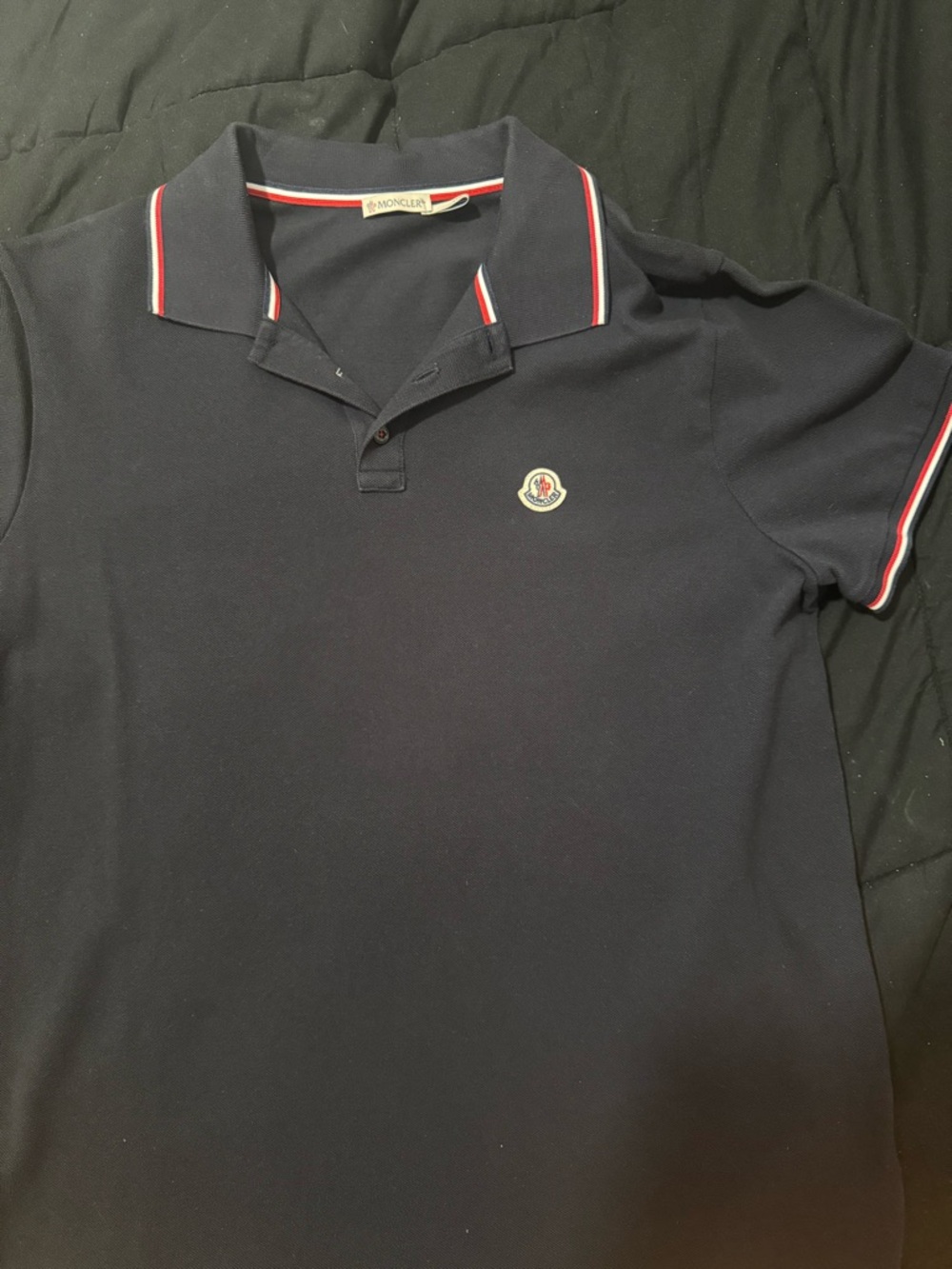 Moncler Navy Polo with Red and White Trim